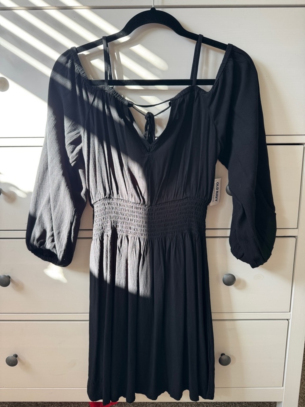 Old Navy Black Puff Sleeve Smocked Waist Dress